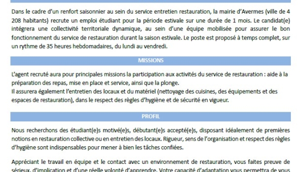 Recrutement - Jobs d'été